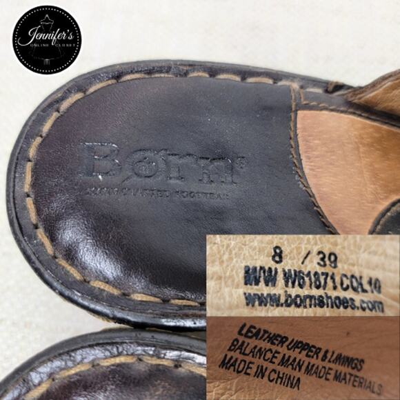 Born Women's Brown Leather Silver Buckle Detail Thong Wedge Sandals Size 7 - Picture 7 of 13